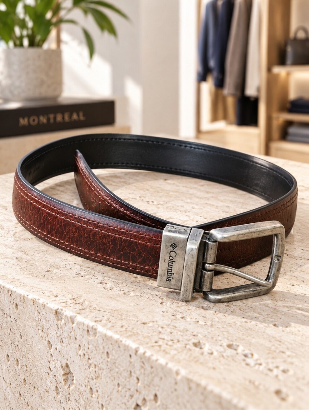 Columbia Men's 32 Brown Black Genuine Leather Reversible Belt 1CO0245